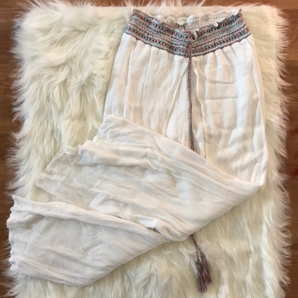 White flowy yoga pants